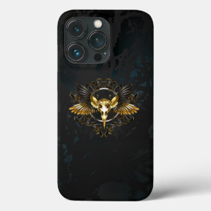 Golden Bird Skull on Black background iPhone 13 Pro Case