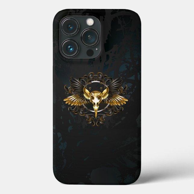 Golden Bird Skull on Black background Case-Mate iPhone Case (Back)