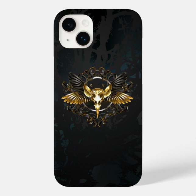 Golden Bird Skull on Black background Case-Mate iPhone Case (Back)