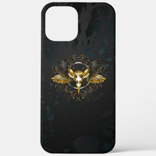 Golden Bird Skull on Black background iPhone 12 Pro Max Case