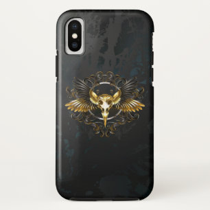 Golden Bird Skull on Black background iPhone XS Case