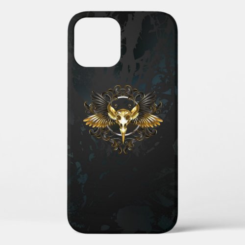 Golden Bird Skull on Black background iPhone 12 Case