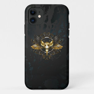 Golden Bird Skull on Black background iPhone 11 Case