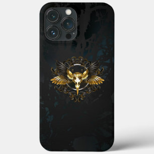 Golden Bird Skull on Black background iPhone 13 Pro Max Case