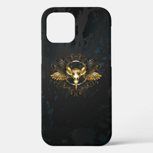 Golden Bird Skull on Black background iPhone 12 Pro Case