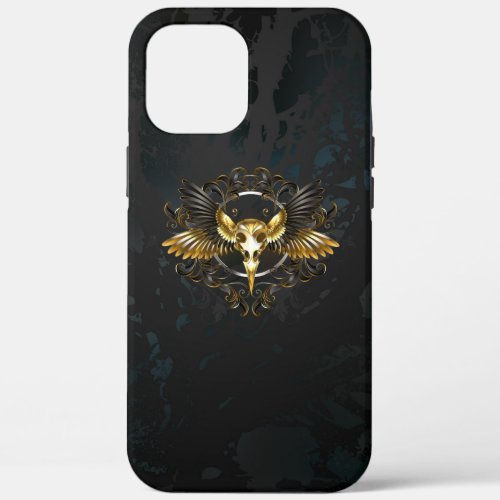 Golden Bird Skull on Black background iPhone 12 Pro Max Case