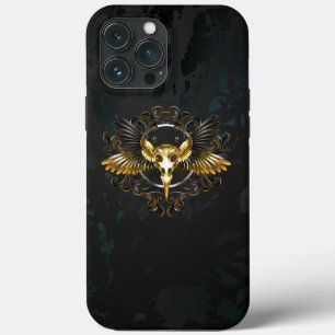 Golden Bird Skull on Black background iPhone 13 Pro Max Case