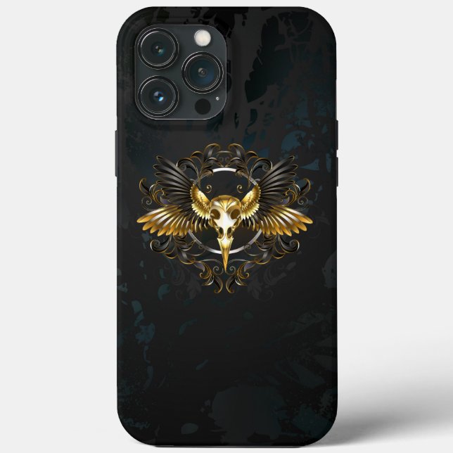 Golden Bird Skull on Black background Case-Mate iPhone Case (Back)