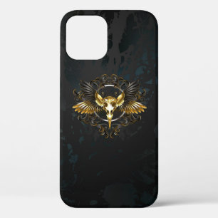 Golden Bird Skull on Black background iPhone 12 Pro Case