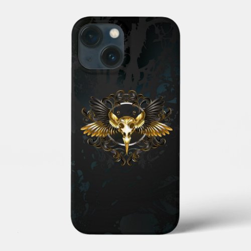 Golden Bird Skull on Black background iPhone 13 Mini Case