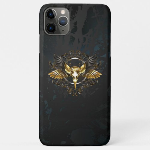 Golden Bird Skull on Black background iPhone 11 Pro Max Case