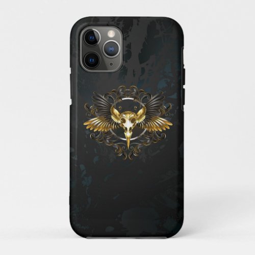 Golden Bird Skull on Black background iPhone 11 Pro Case