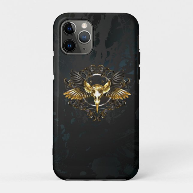 Golden Bird Skull on Black background Case-Mate iPhone Case (Back)