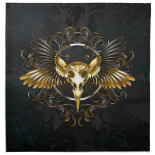 Golden Bird Skull on Black background Cloth Napkin
