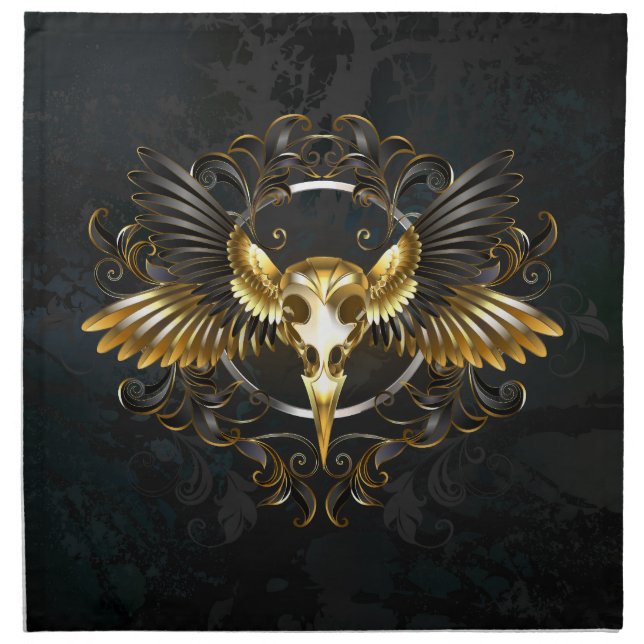 Golden Bird Skull on Black background Cloth Napkin (Front)