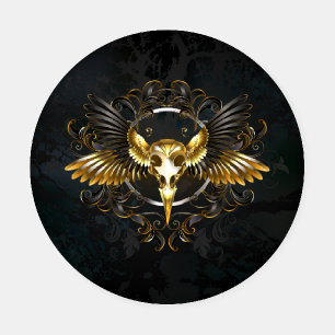Golden Bird Skull on Black background Coaster Set