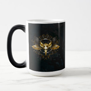 Golden Bird Skull on Black background Color Morph Mug