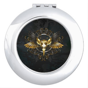 Golden Bird Skull on Black background Compact Mirror