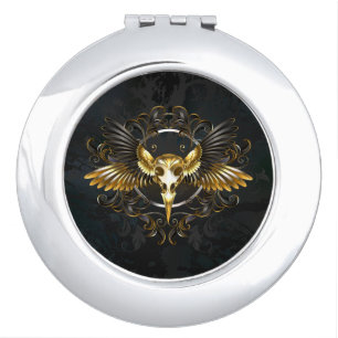 Golden Bird Skull on Black background Compact Mirror