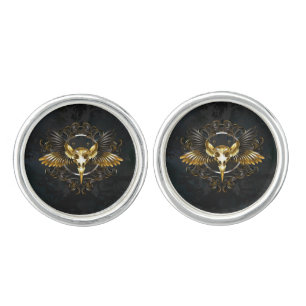 Golden Bird Skull on Black background Cufflinks