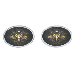 Golden Bird Skull on Black background Cufflinks