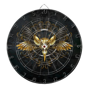 Golden Bird Skull on Black background Dart Board