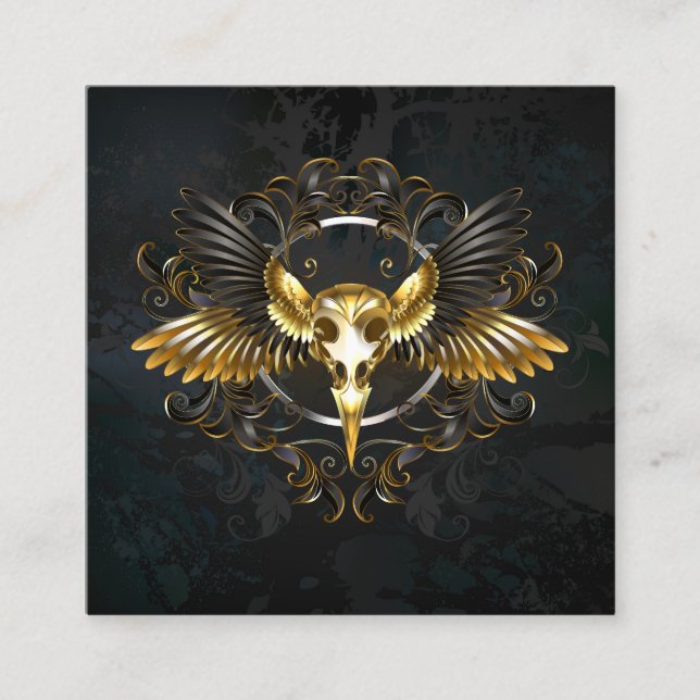 Golden Bird Skull on Black background Discount Card (Front)