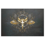 Golden Bird Skull on Black background Fabric