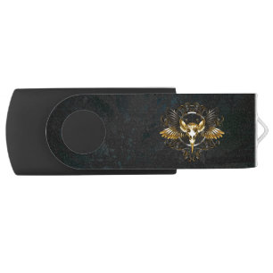 Golden Bird Skull on Black background Flash Drive