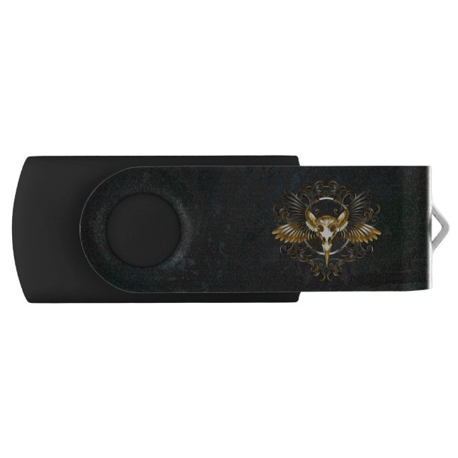 Golden Bird Skull on Black background Flash Drive (Front)