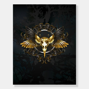 Golden Bird Skull on Black background Foam Board