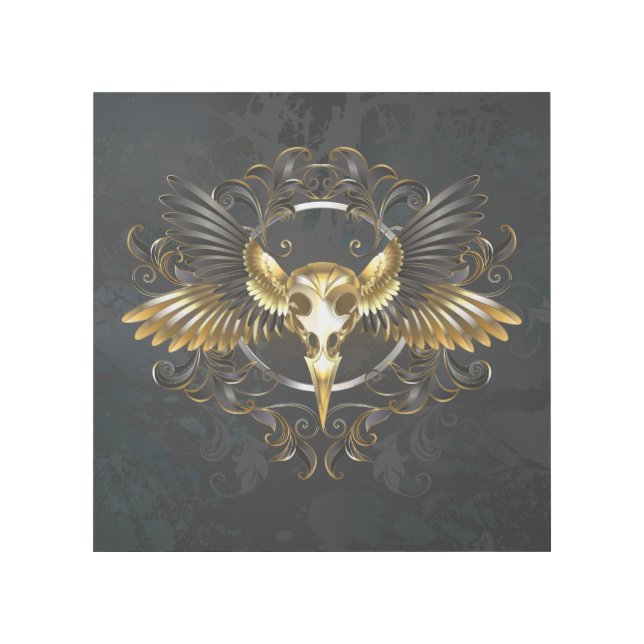 Golden Bird Skull on Black background Gallery Wrap (Front)