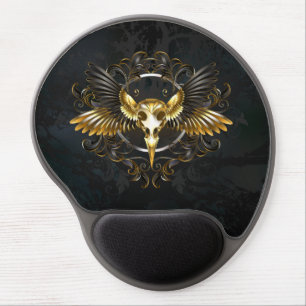 Golden Bird Skull on Black background Gel Mouse Pad
