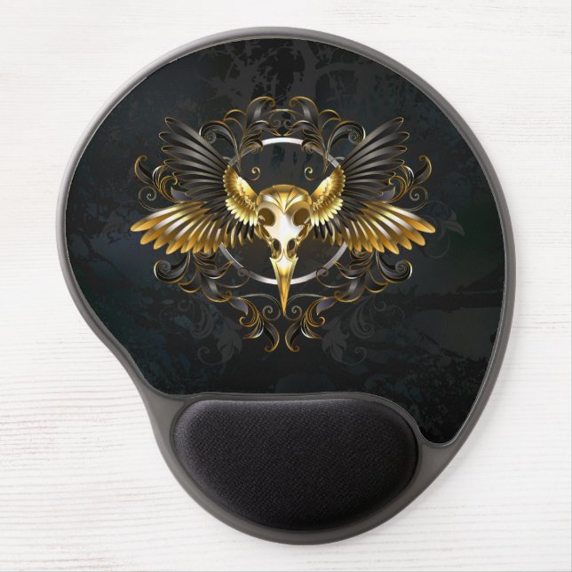 Golden Bird Skull on Black background Gel Mouse Pad (Front)