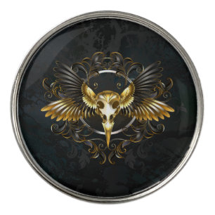 Golden Bird Skull on Black background Golf Ball Marker