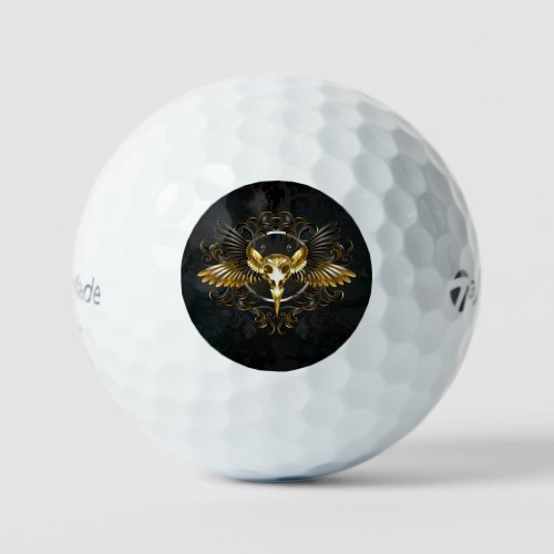 Golden Bird Skull on Black background Golf Balls