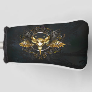 Golden Bird Skull on Black background Golf Head Cover