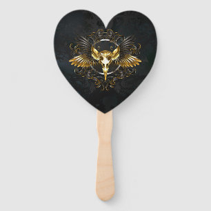 Golden Bird Skull on Black background Hand Fan