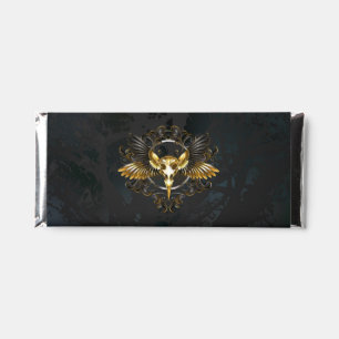 Golden Bird Skull on Black background Hershey Bar Favors