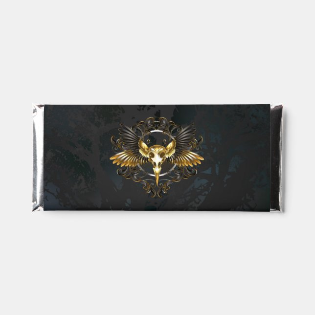 Golden Bird Skull on Black background Hershey Bar Favors (Front)