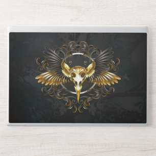 Golden Bird Skull on Black background HP Laptop Skin