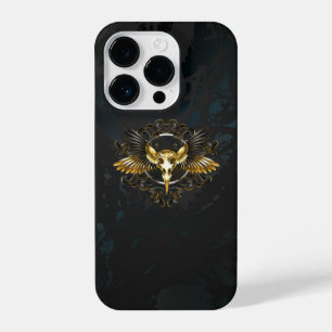 Golden Bird Skull on Black background iPhone 14 Pro Case