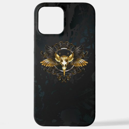 Golden Bird Skull on Black background iPhone 12 Pro Max Case