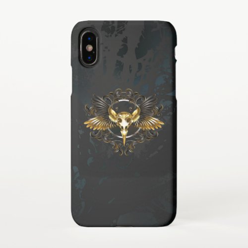 Golden Bird Skull on Black background iPhone XS Case