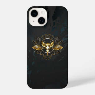 Golden Bird Skull on Black background iPhone 14 Case