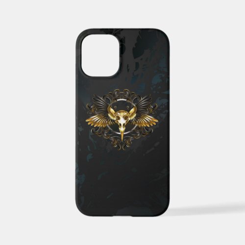 Golden Bird Skull on Black background iPhone 12 Mini Case