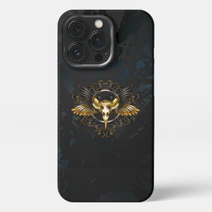 Golden Bird Skull on Black background iPhone 13 Pro Case