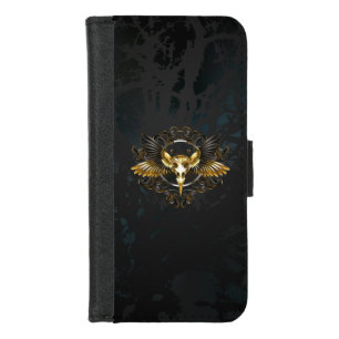 Golden Bird Skull on Black background iPhone 8/7 Wallet Case