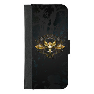 Golden Bird Skull on Black background iPhone 8/7 Plus Wallet Case
