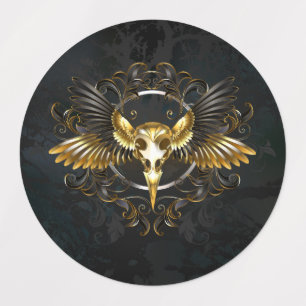 Golden Bird Skull on Black background Kids' Labels